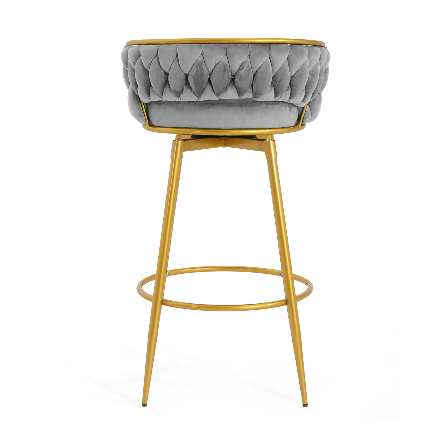 Gray velvet tufted bar stool with gold legs