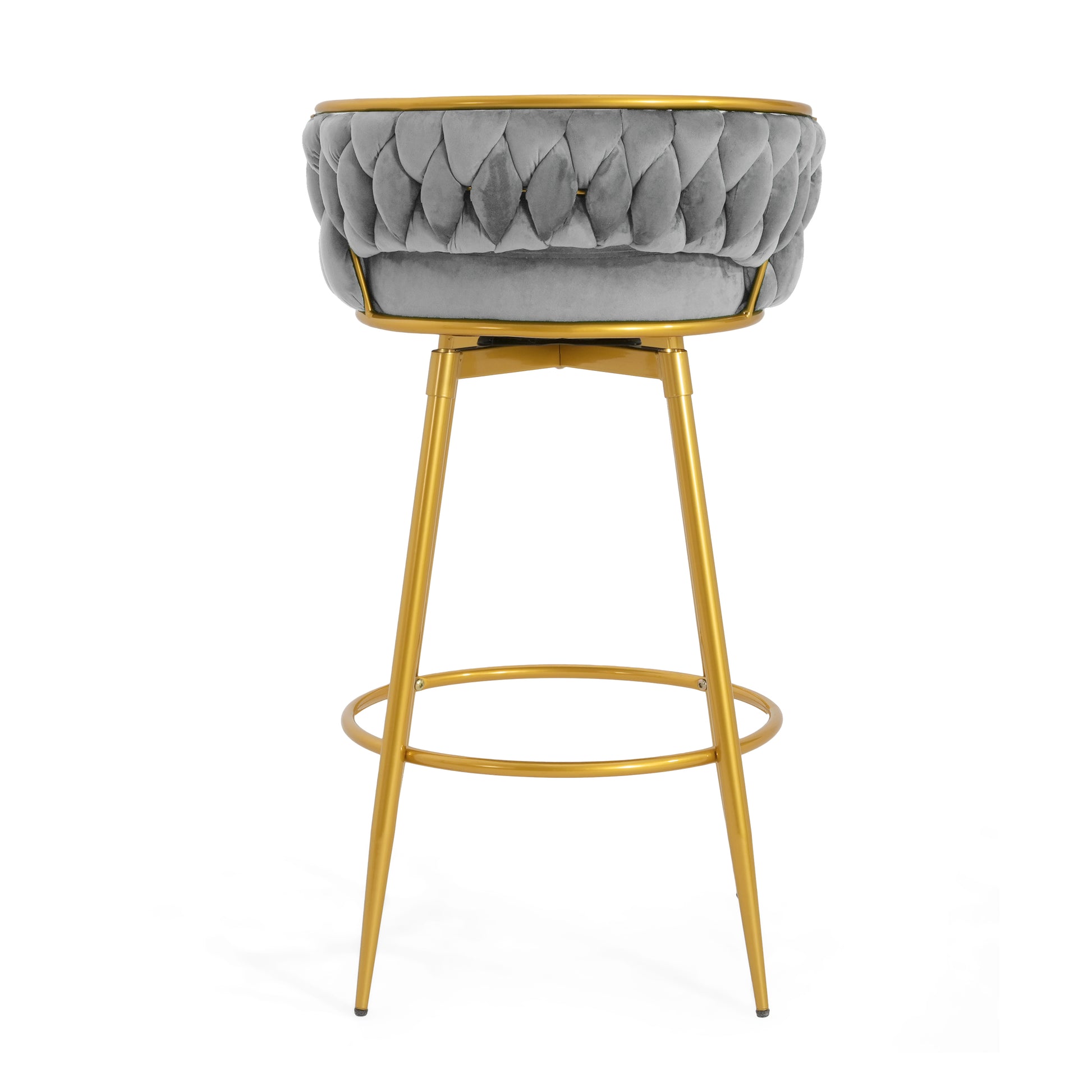 Gray velvet tufted bar stool with gold legs