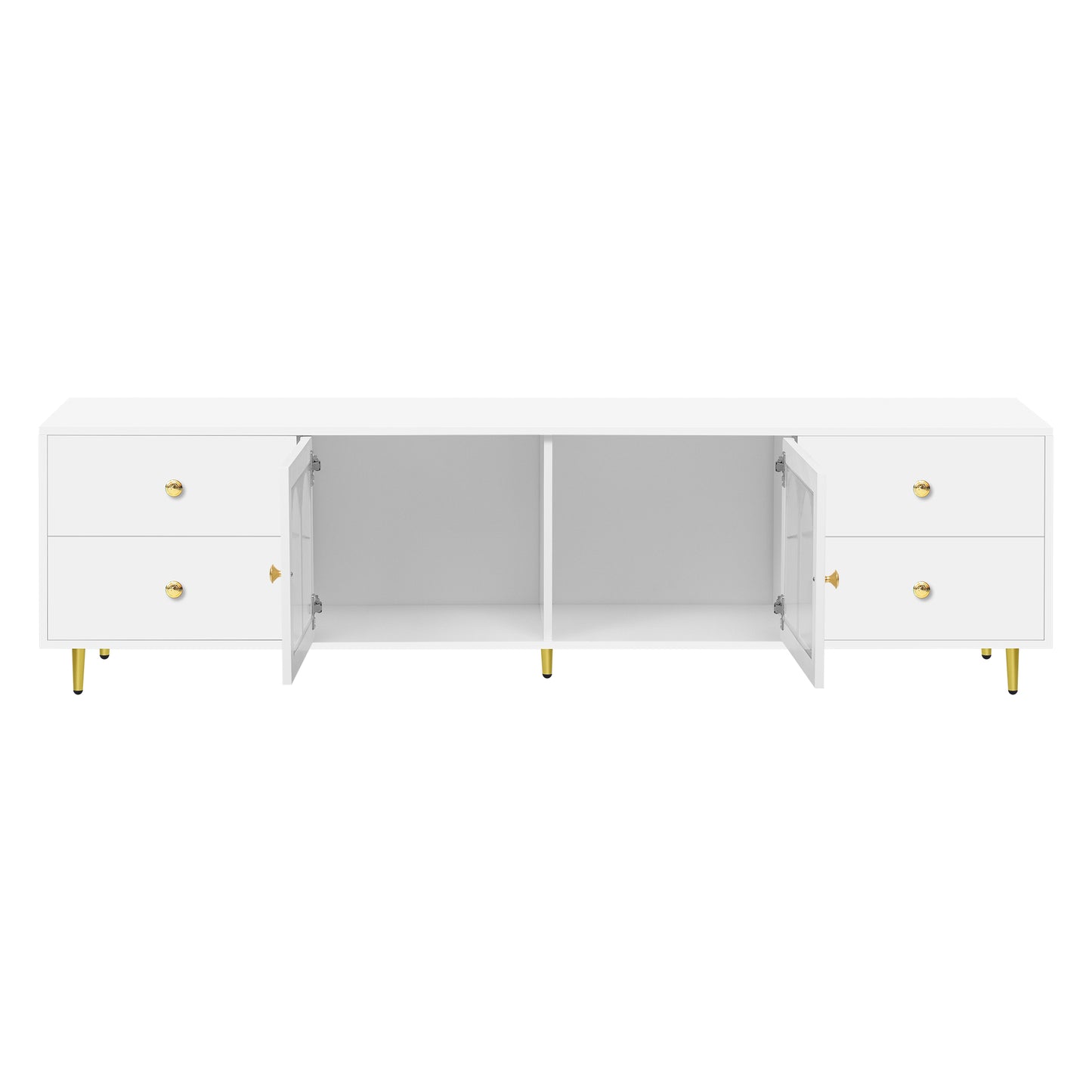 White media console with gold accents