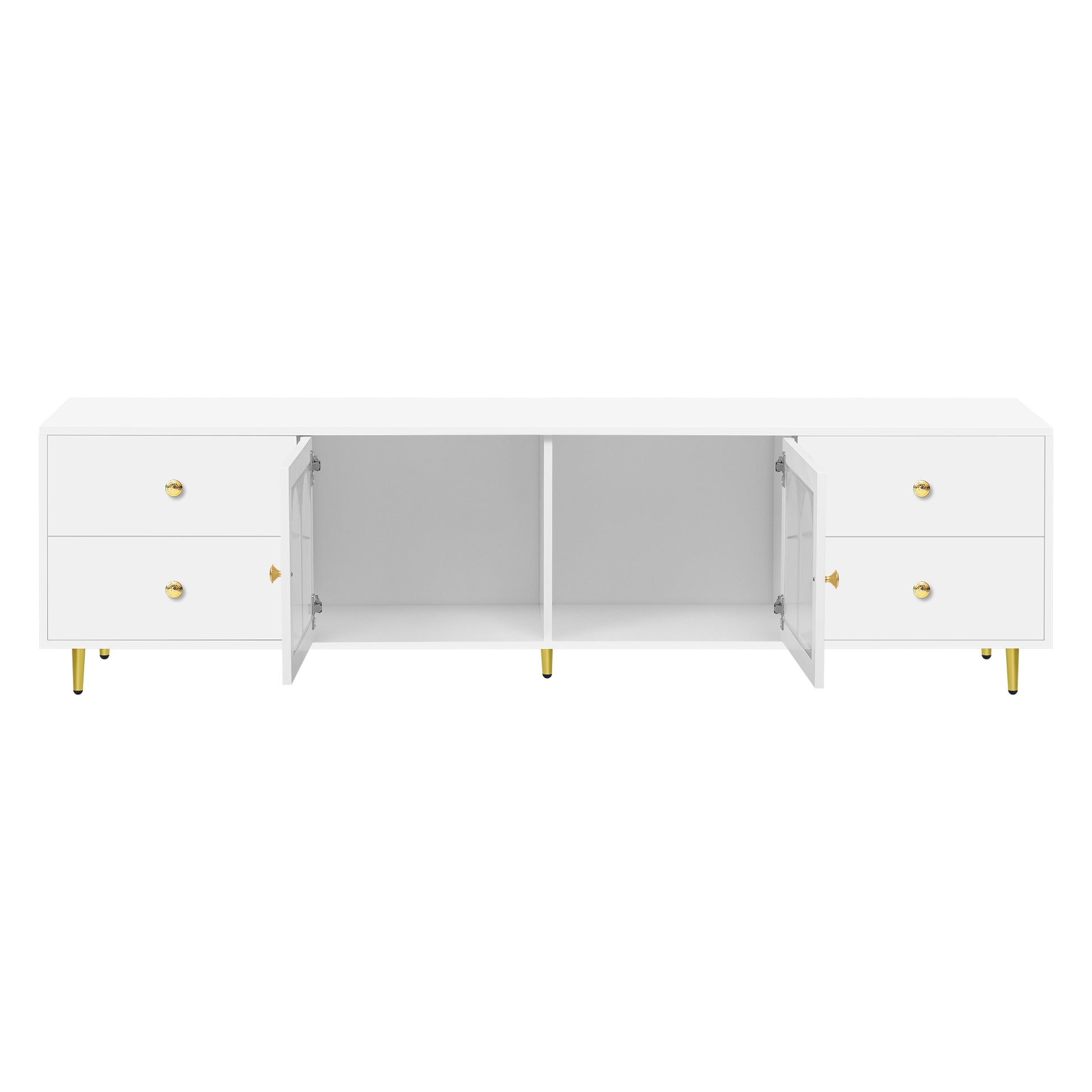 White media console with gold accents