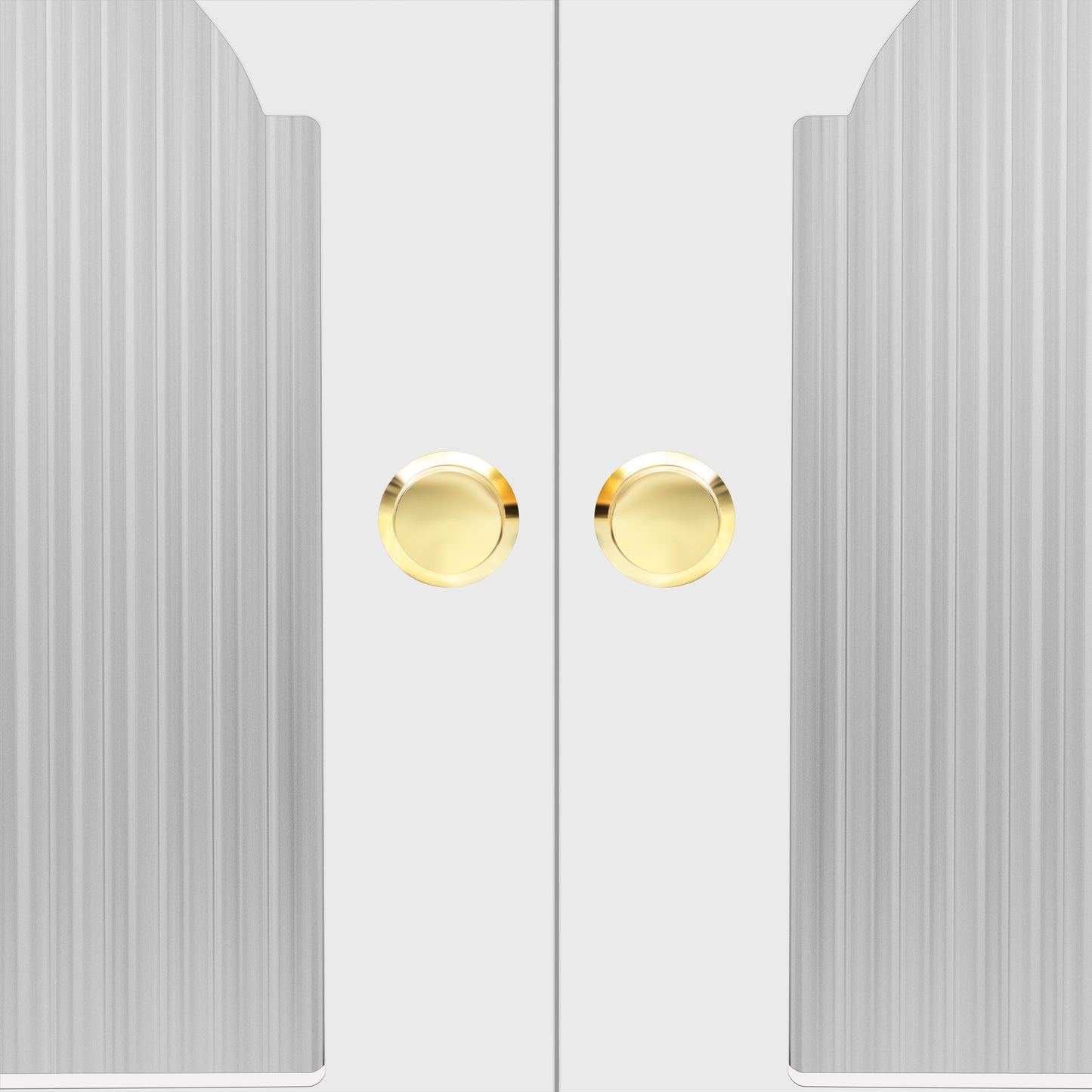 Textured glass cabinet doors with polished gold knobs