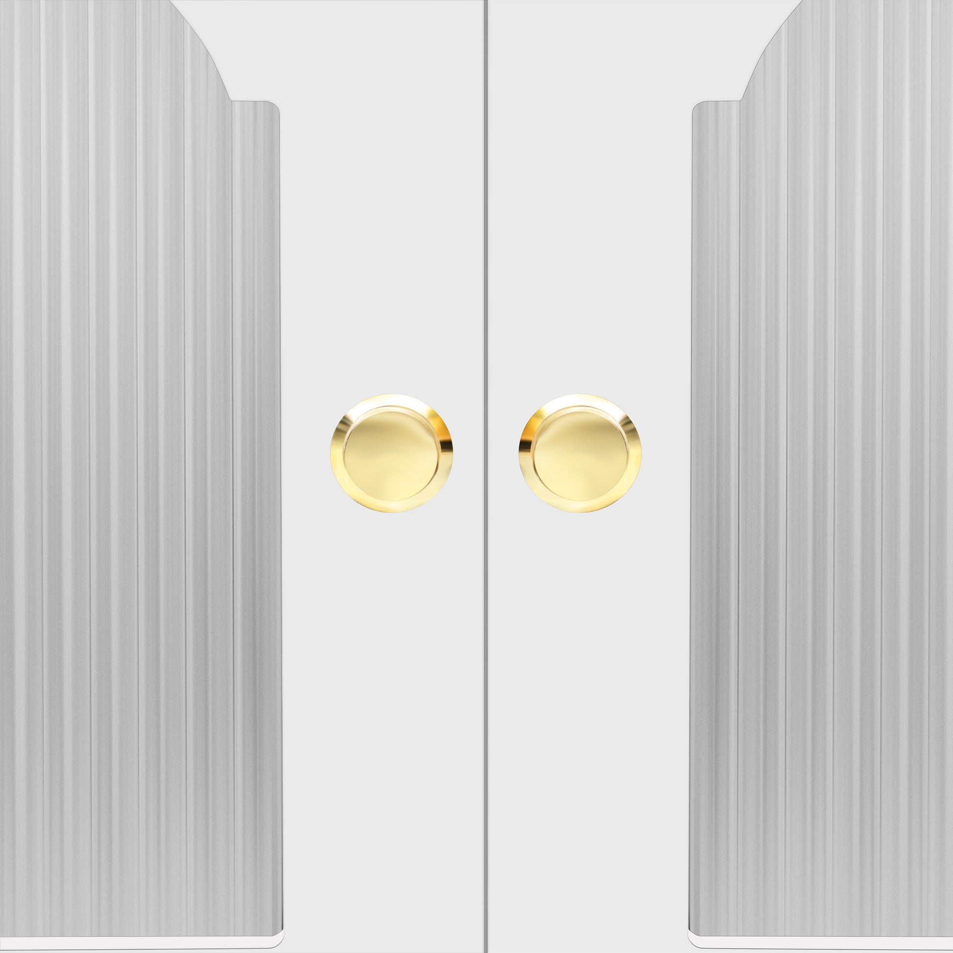 Textured glass cabinet doors with polished gold knobs