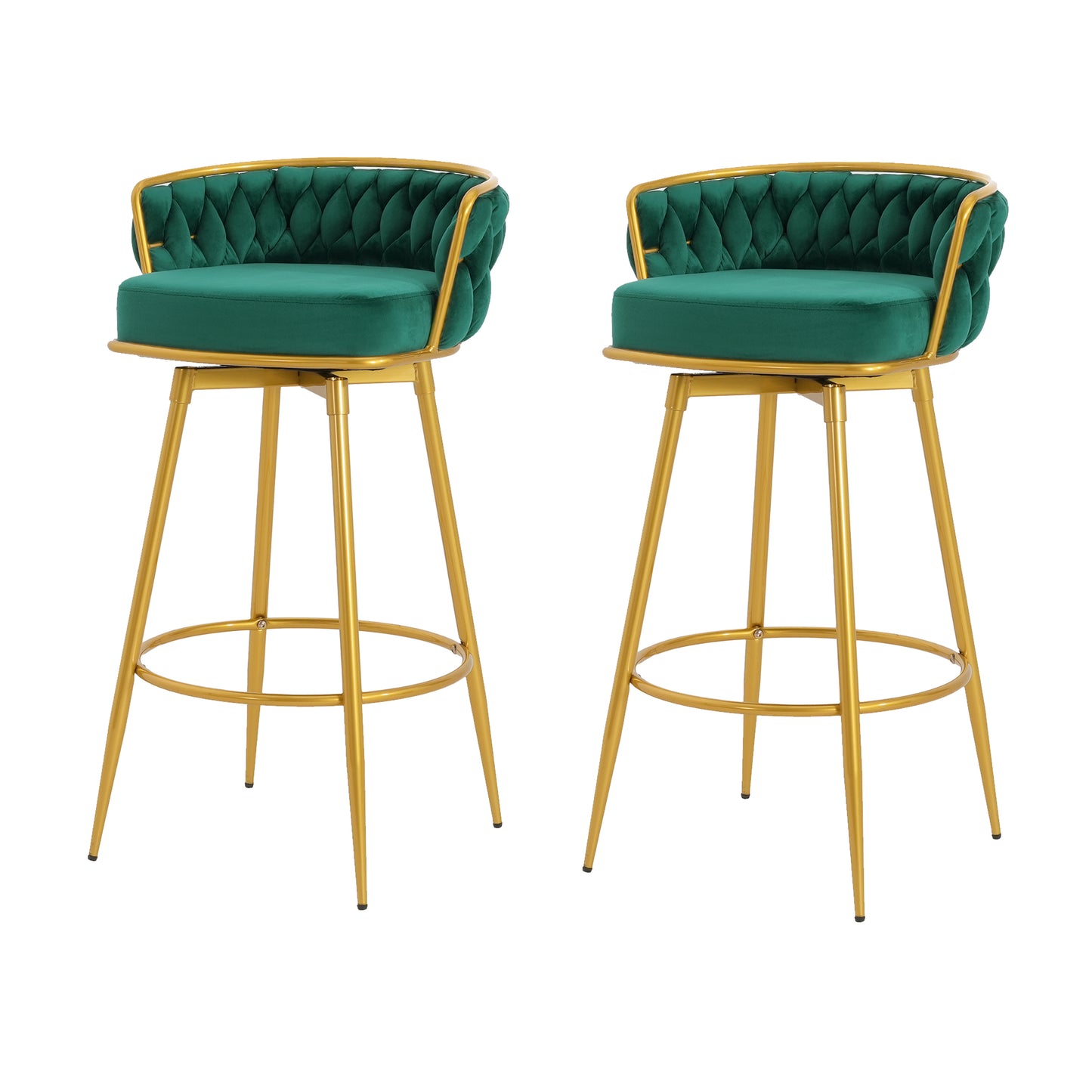 Emerald green velvet bar stool with gold frame and tufted back