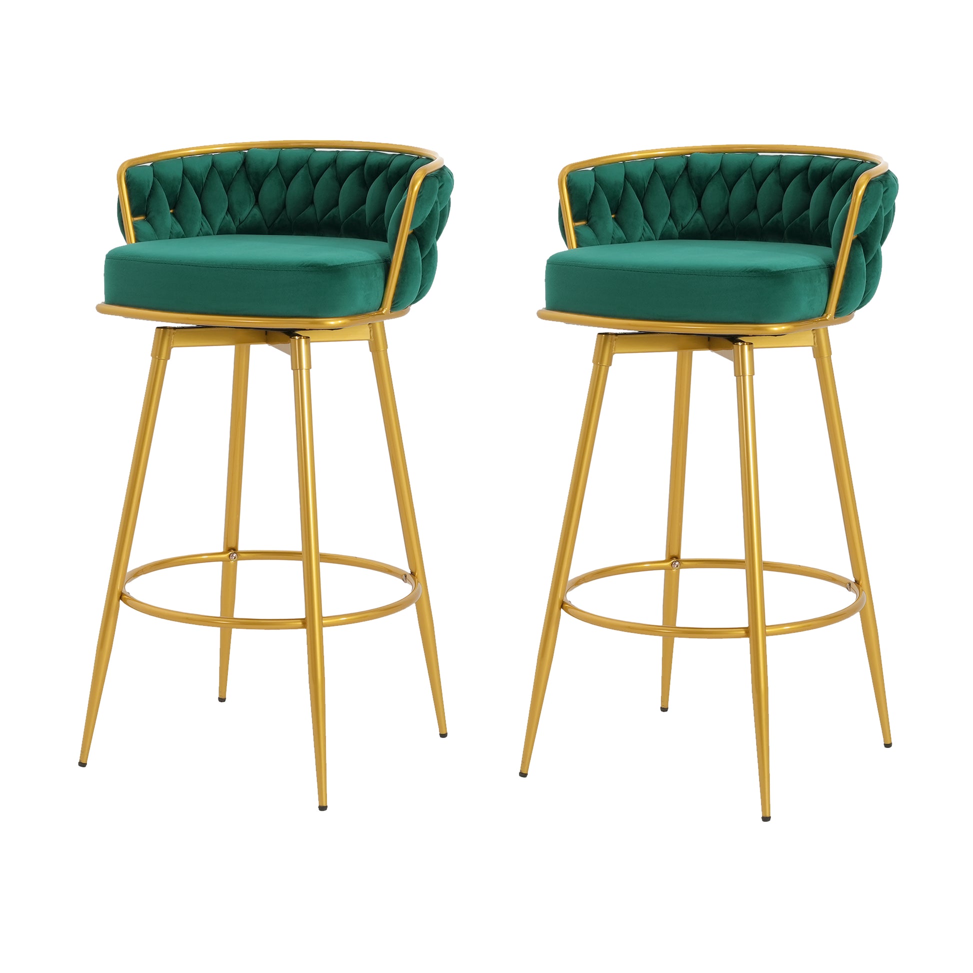 Emerald green velvet bar stool with gold frame and tufted back