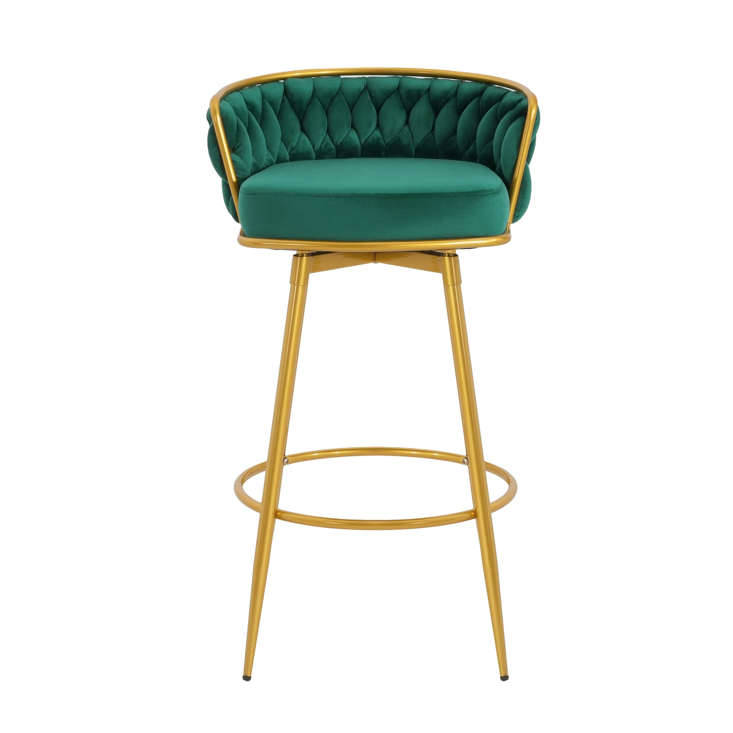 Emerald green velvet tufted bar stool with gold metal legs