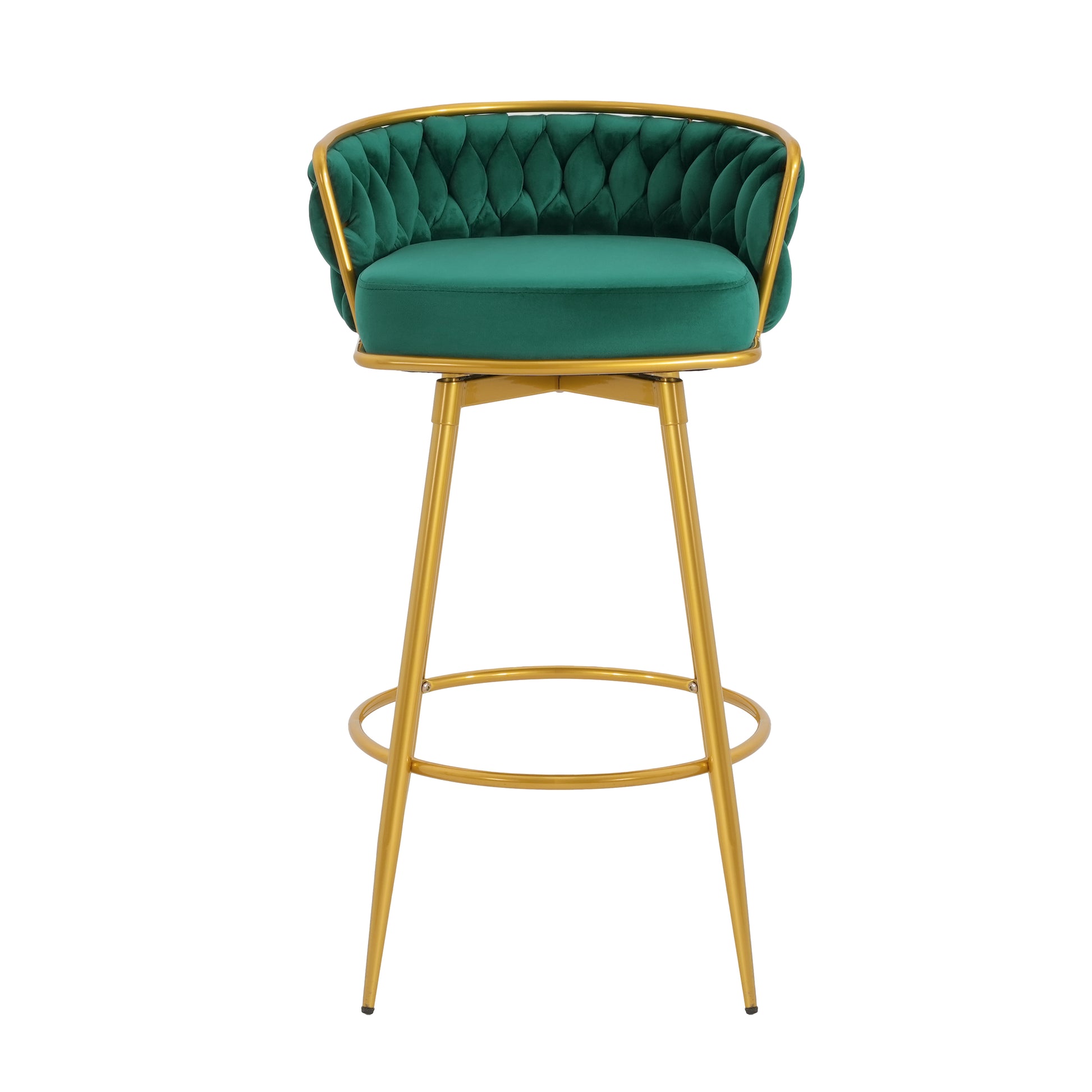 Emerald green velvet tufted bar stool with gold metal legs