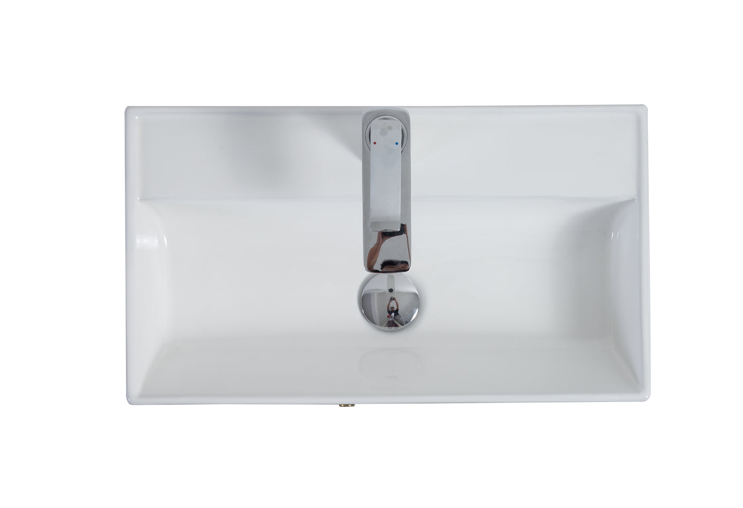 White ceramic vessel sink with modern chrome faucet