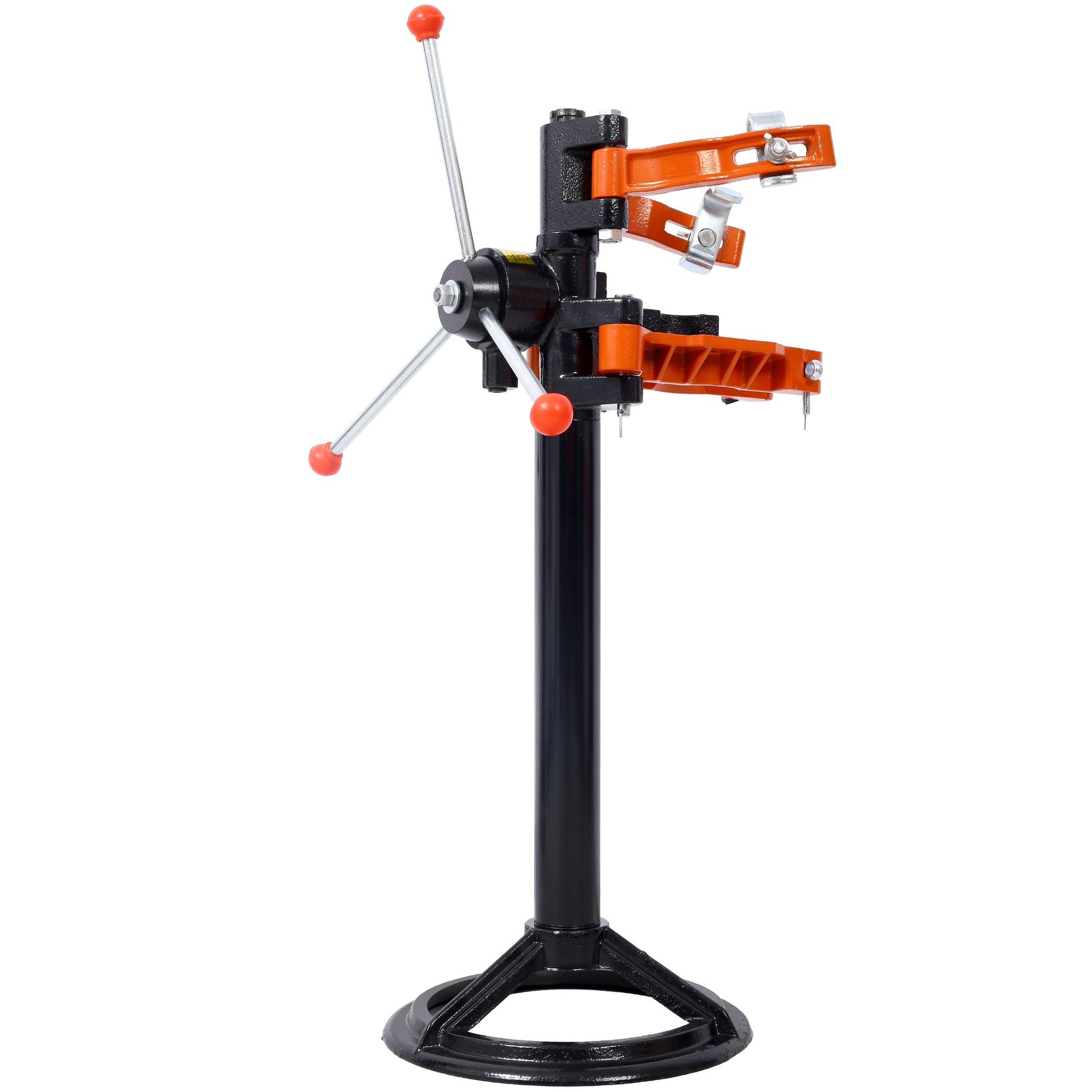 Black and orange bicycle tire changer stand