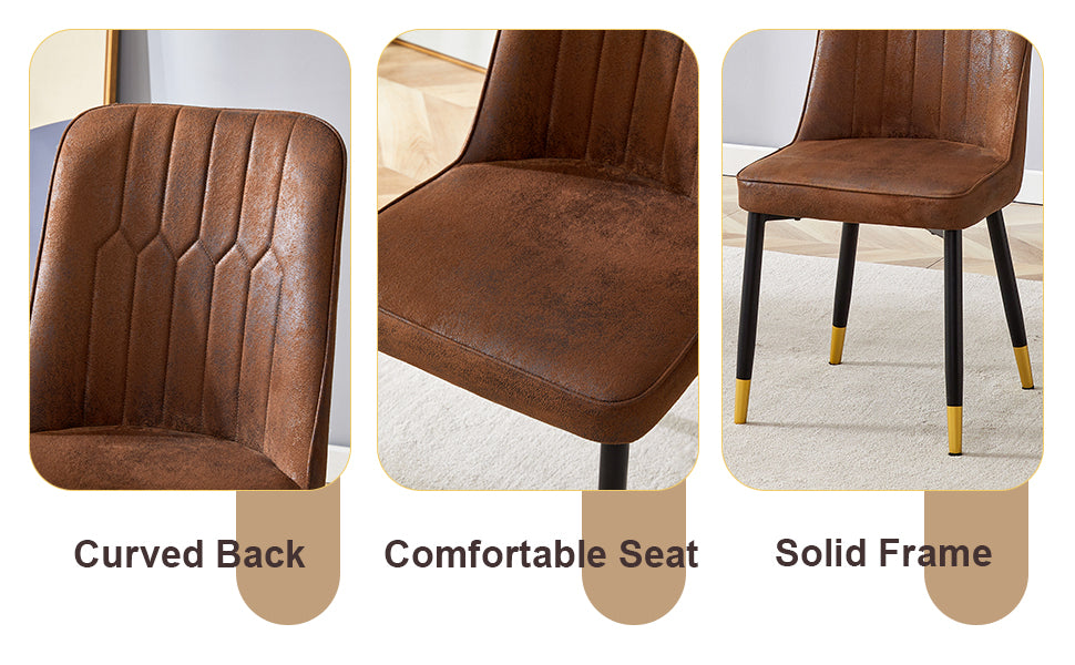 Brown faux leather dining chair with tufted back and seat