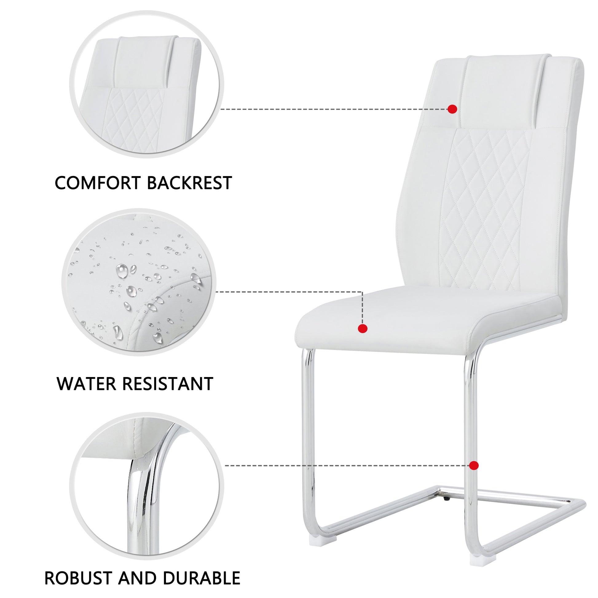 White faux leather cantilever chair with quilted backrest