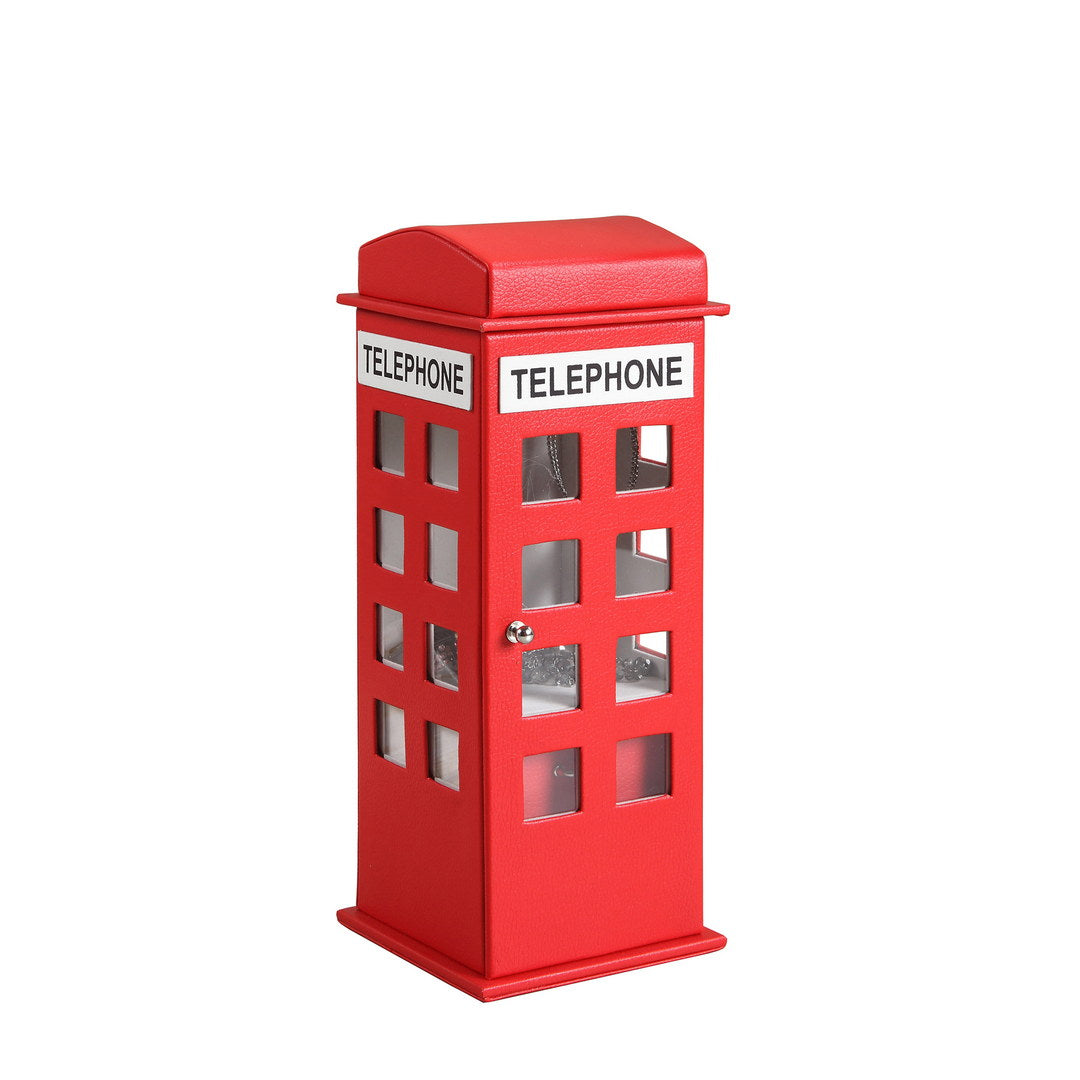 Red London telephone box shaped jewelry box with windows