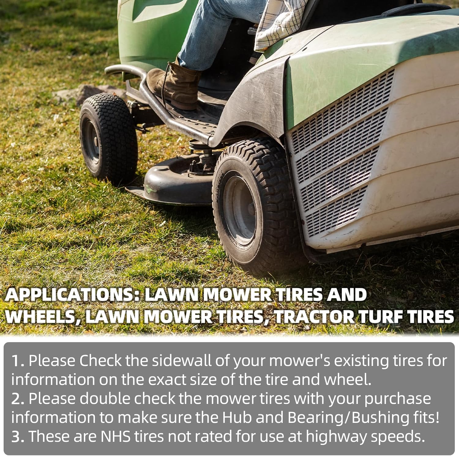 Front lawn mower tire with deep tread
