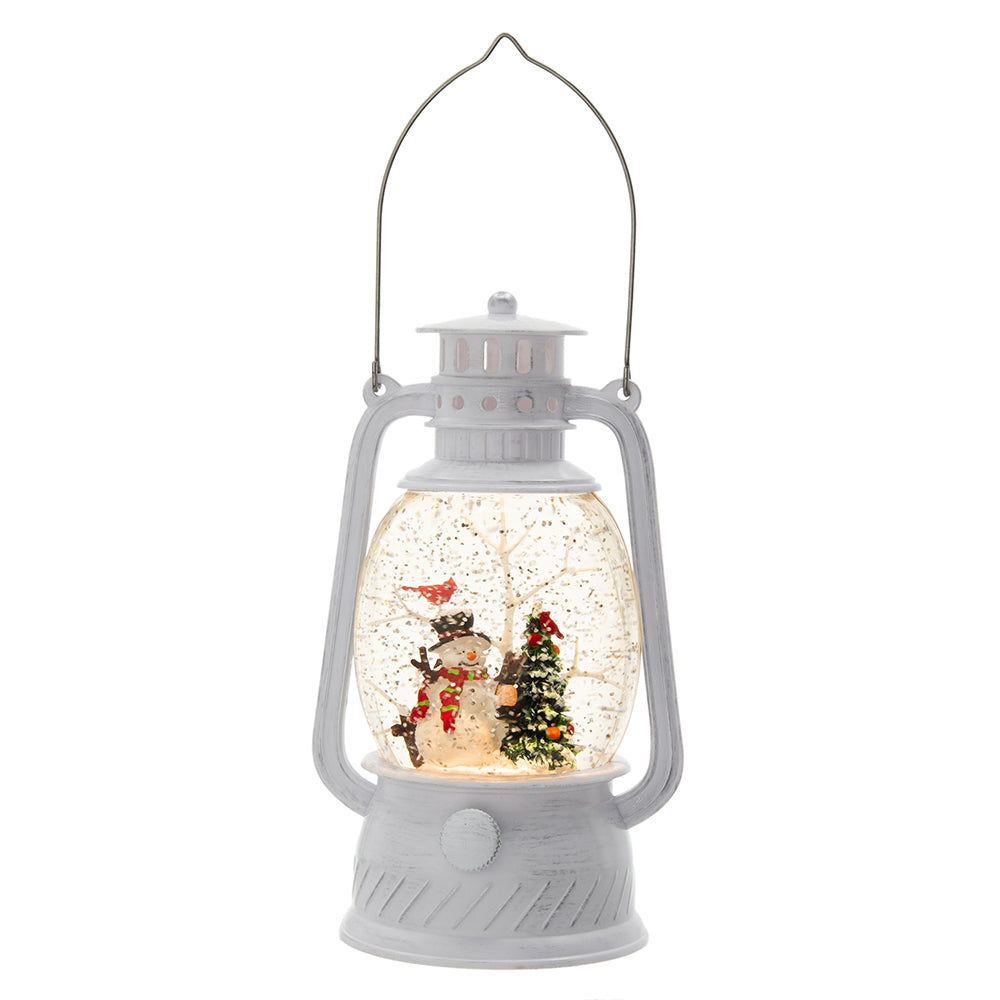 White snow globe lantern with snowman