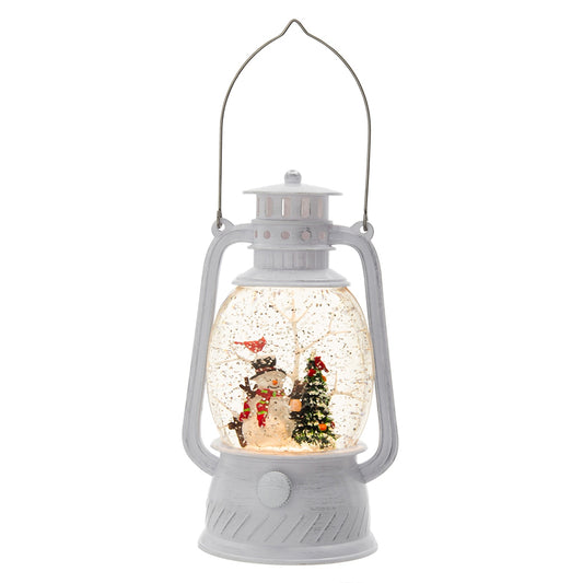 White snow globe lantern with snowman