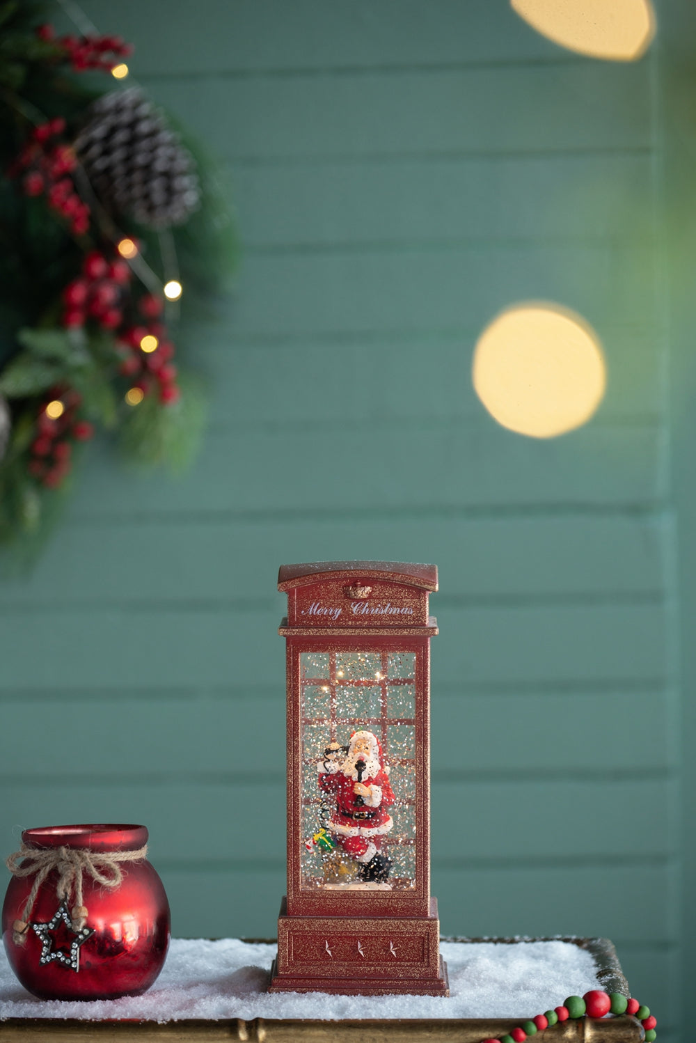 Red Santa snow globe water lantern with glitter