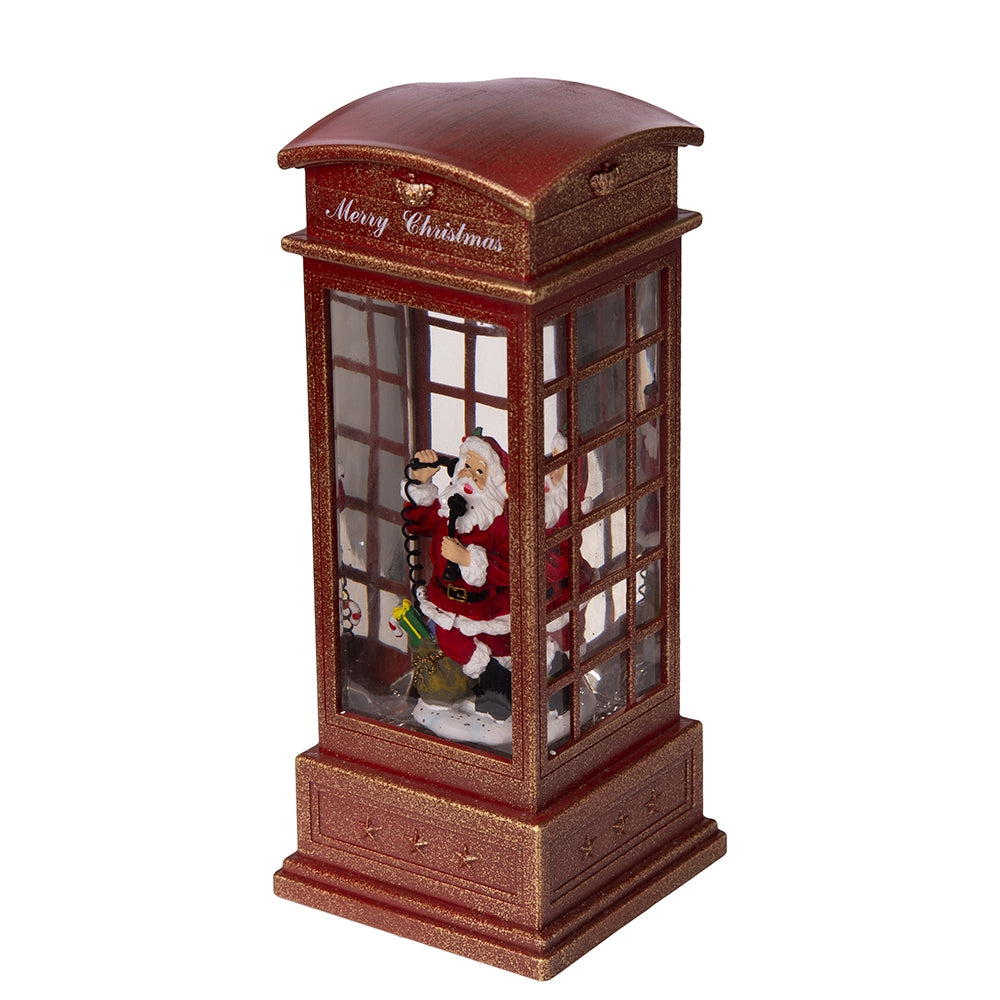 Santa Claus in a red telephone booth figurine