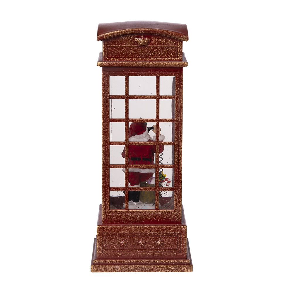 Red glitter telephone booth snow globe with Santa inside