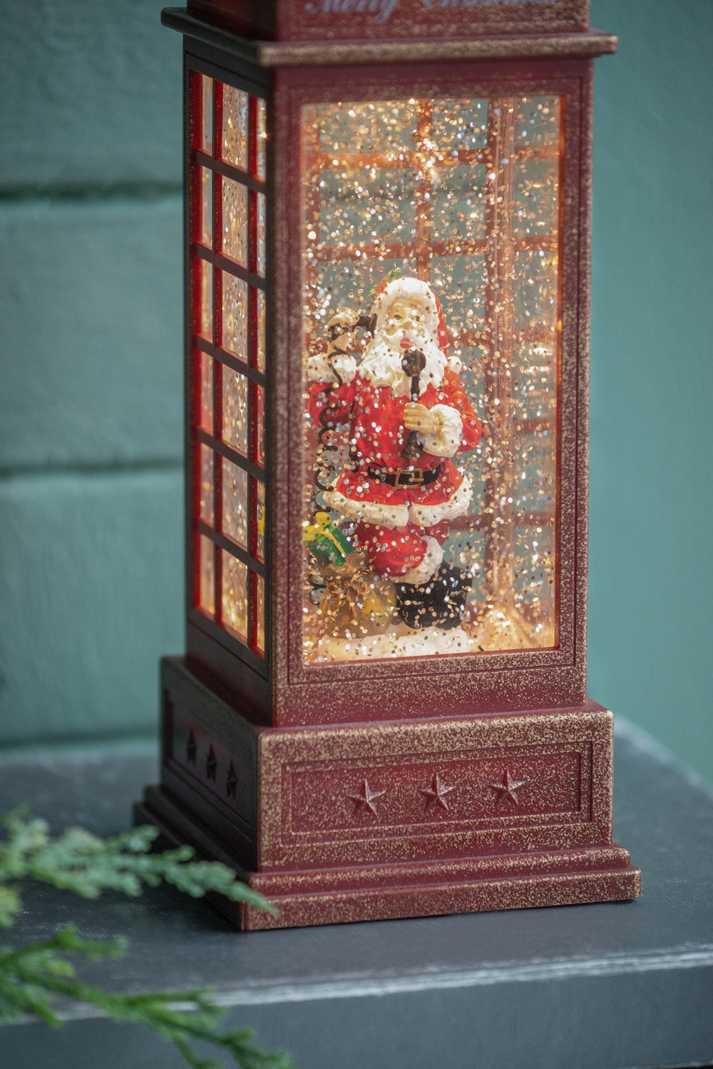 Vintage Santa snow globe lantern with swirling glitter