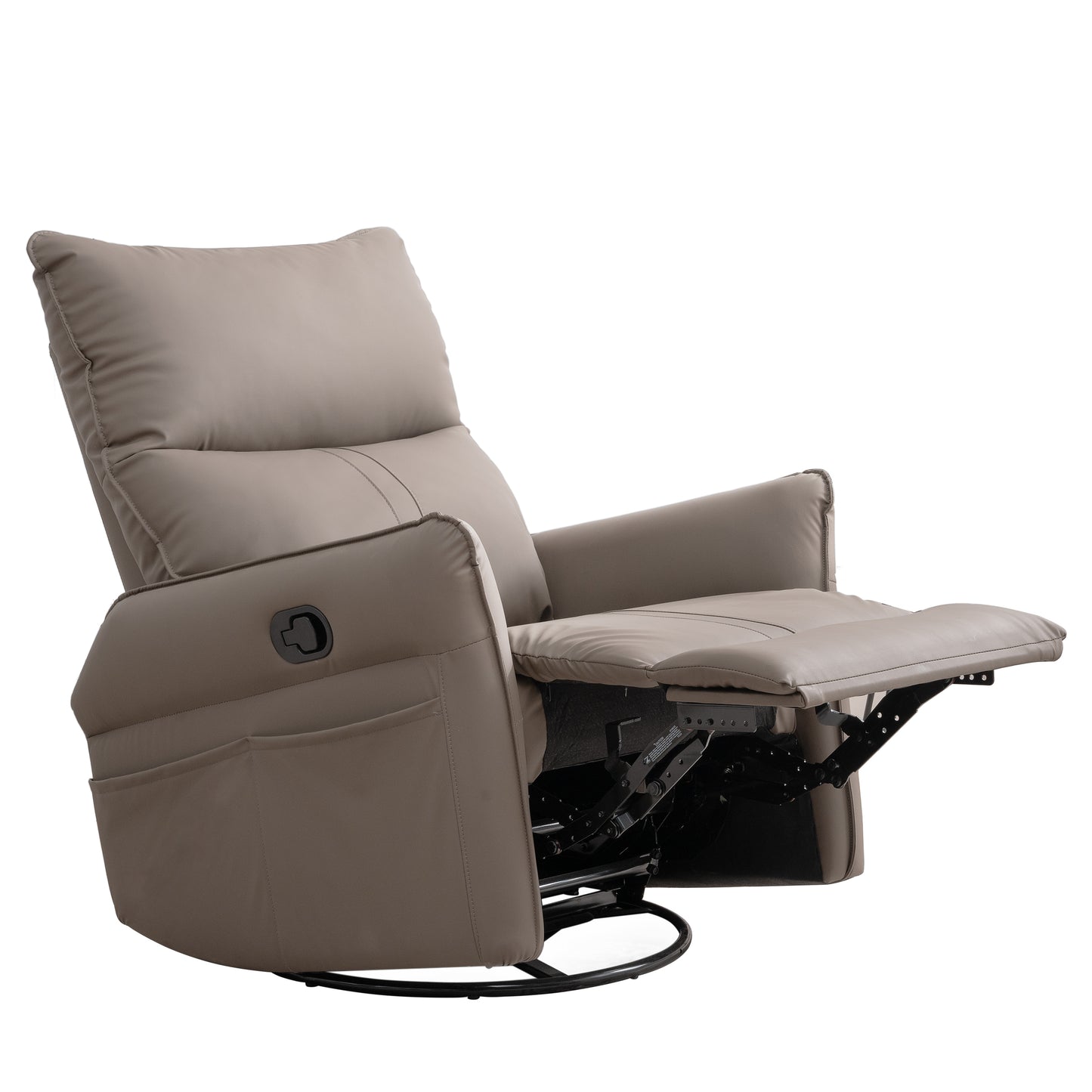 Taupe faux leather recliner chair with footrest extended