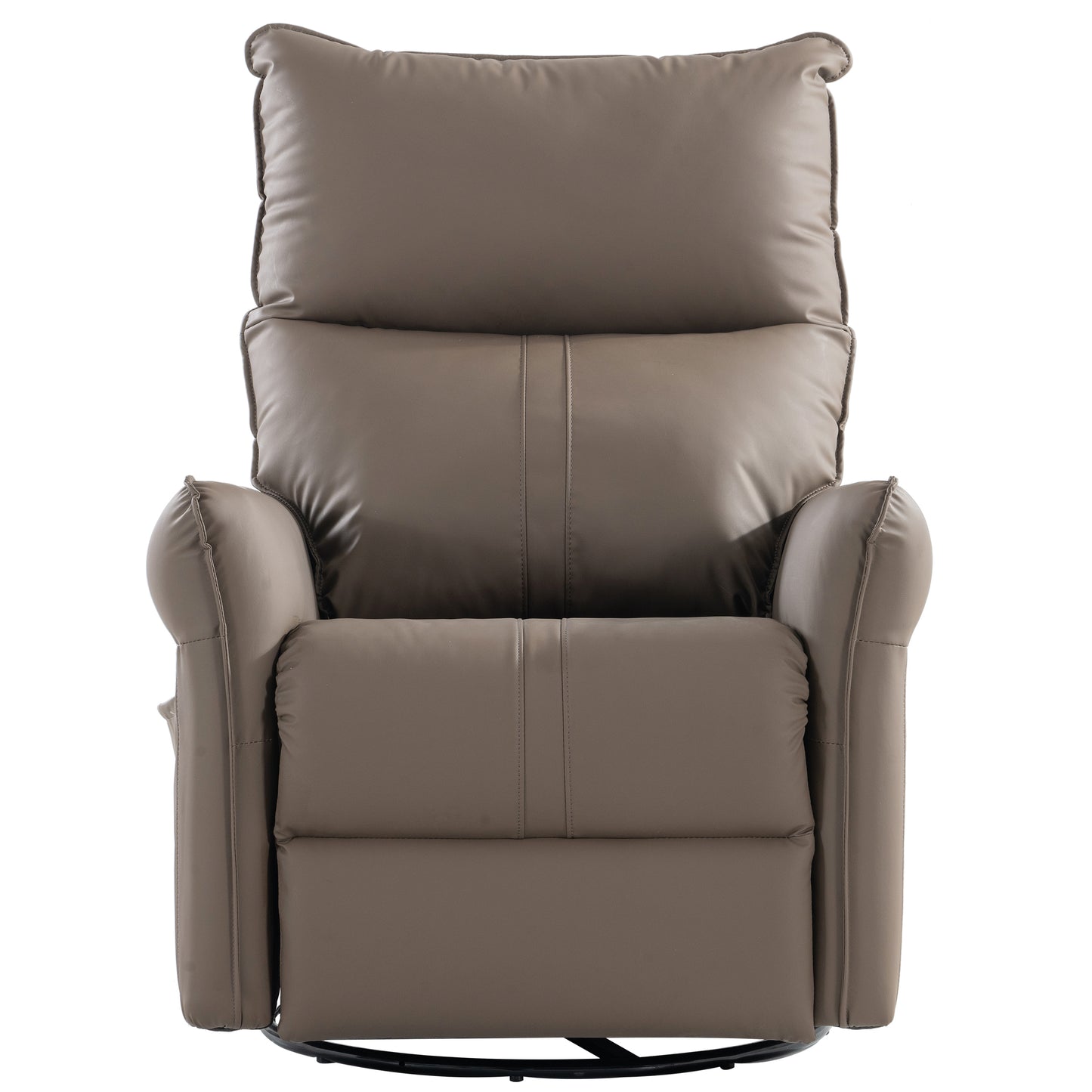 Taupe faux leather massage recliner with plush cushions