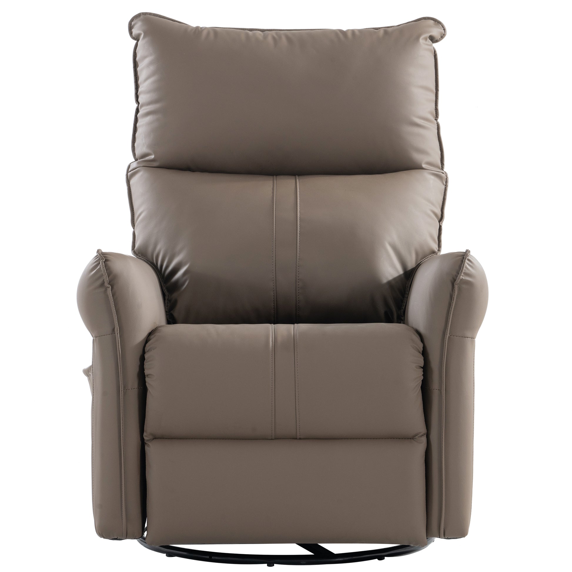 Taupe faux leather massage recliner with plush cushions