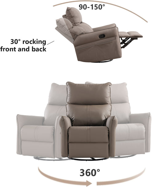 Tan leather recliner chair with  front and back rocking motion