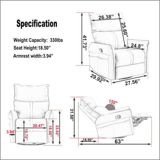 Sketch of a plush recliner chair with detailed dimensions