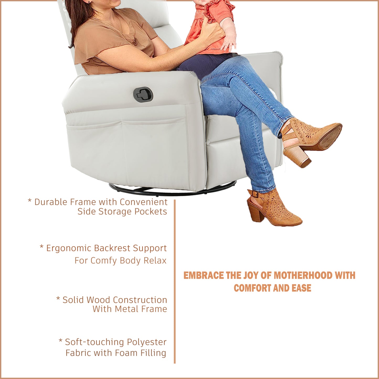 Light gray recliner chair with side pockets