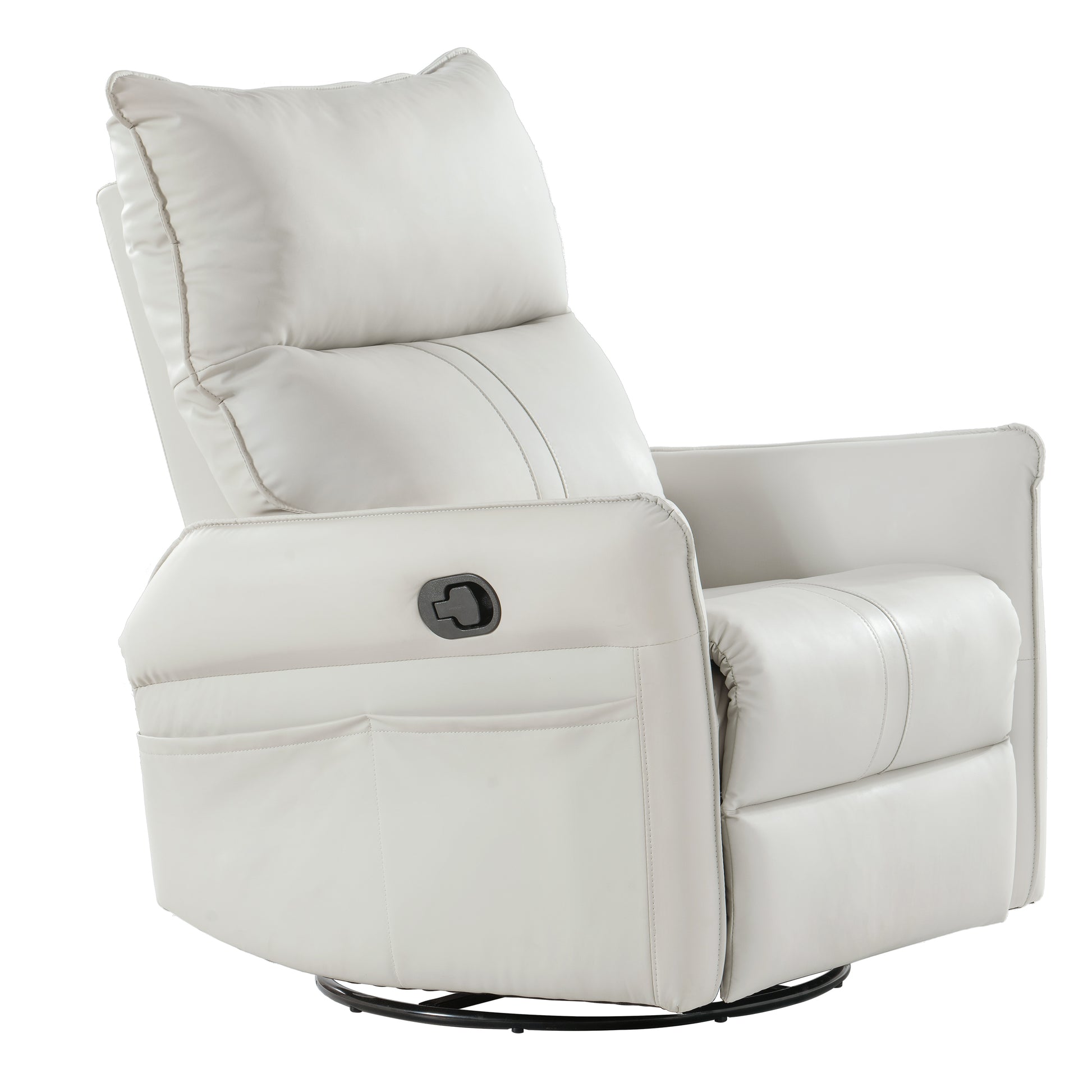 White leather recliner chair with padded headrest and lumbar support