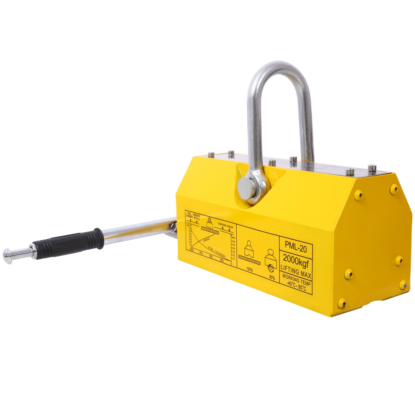 Yellow magnetic lifter with kgf capacity and silver Uhook