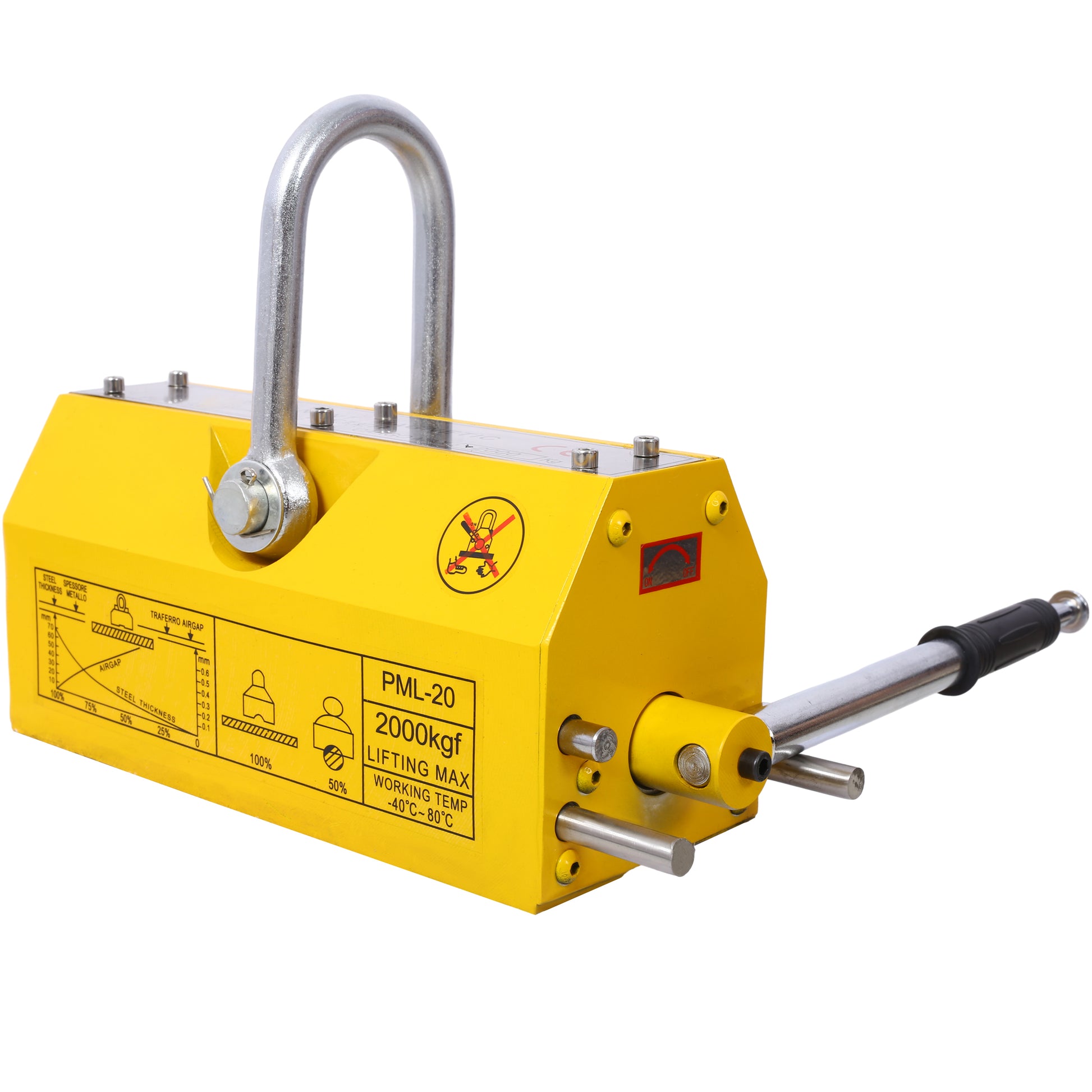 Yellow kgf permanent magnet lifter with lifting handle and safety lock