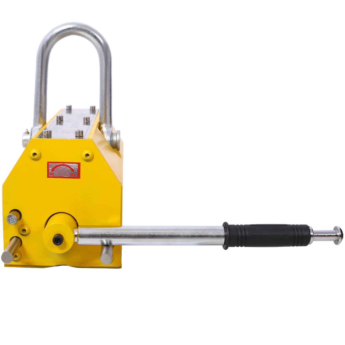 Yellow permanent magnetic lifter with silver handle and Ushaped loop