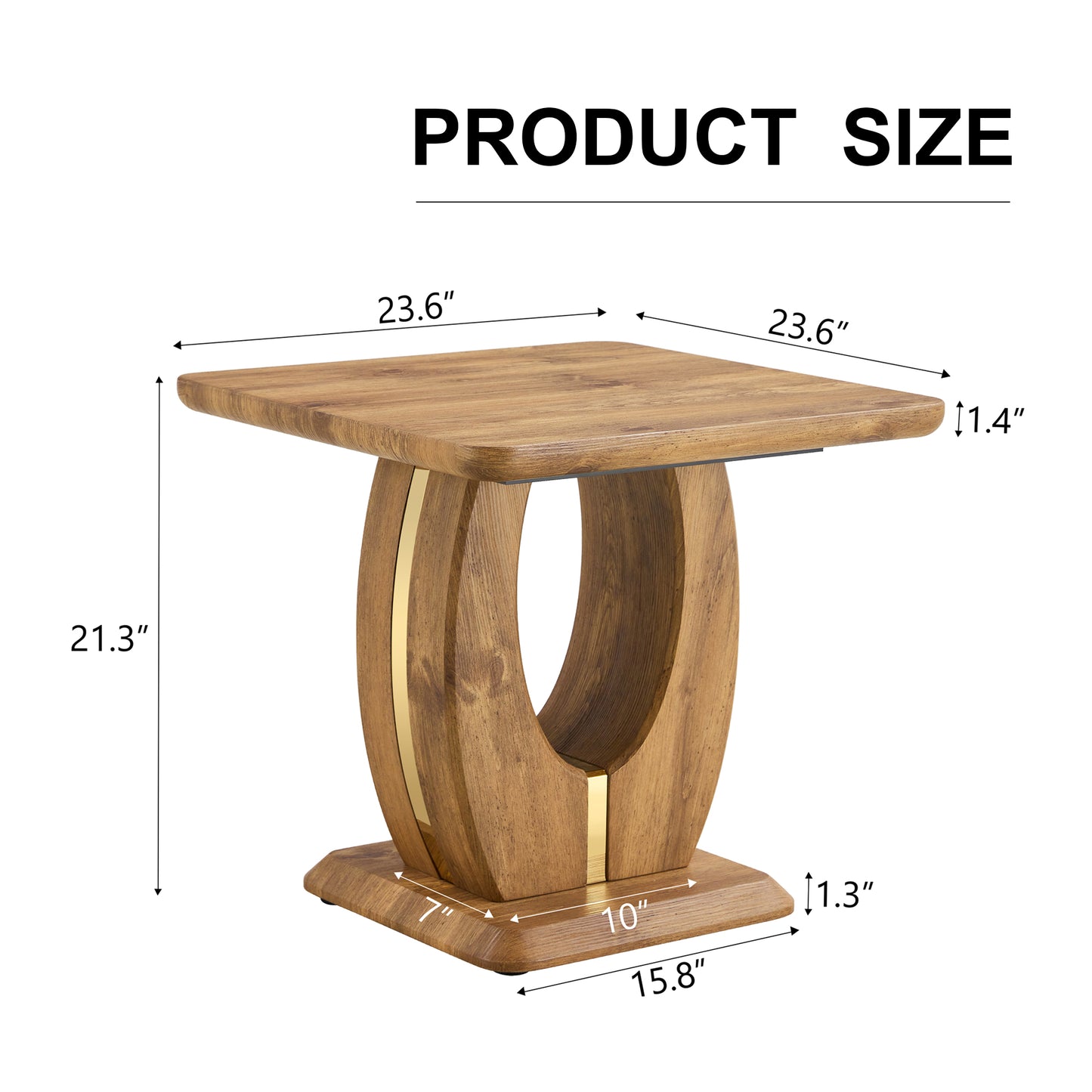 Wooden side table with Ushaped base and gold accents