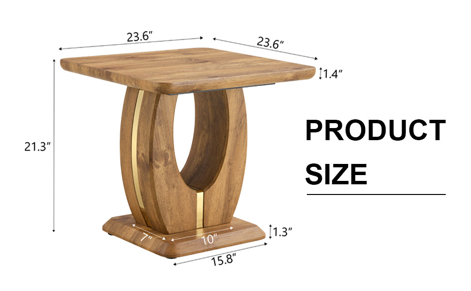 Wooden accent table with open oval base and brass inlay