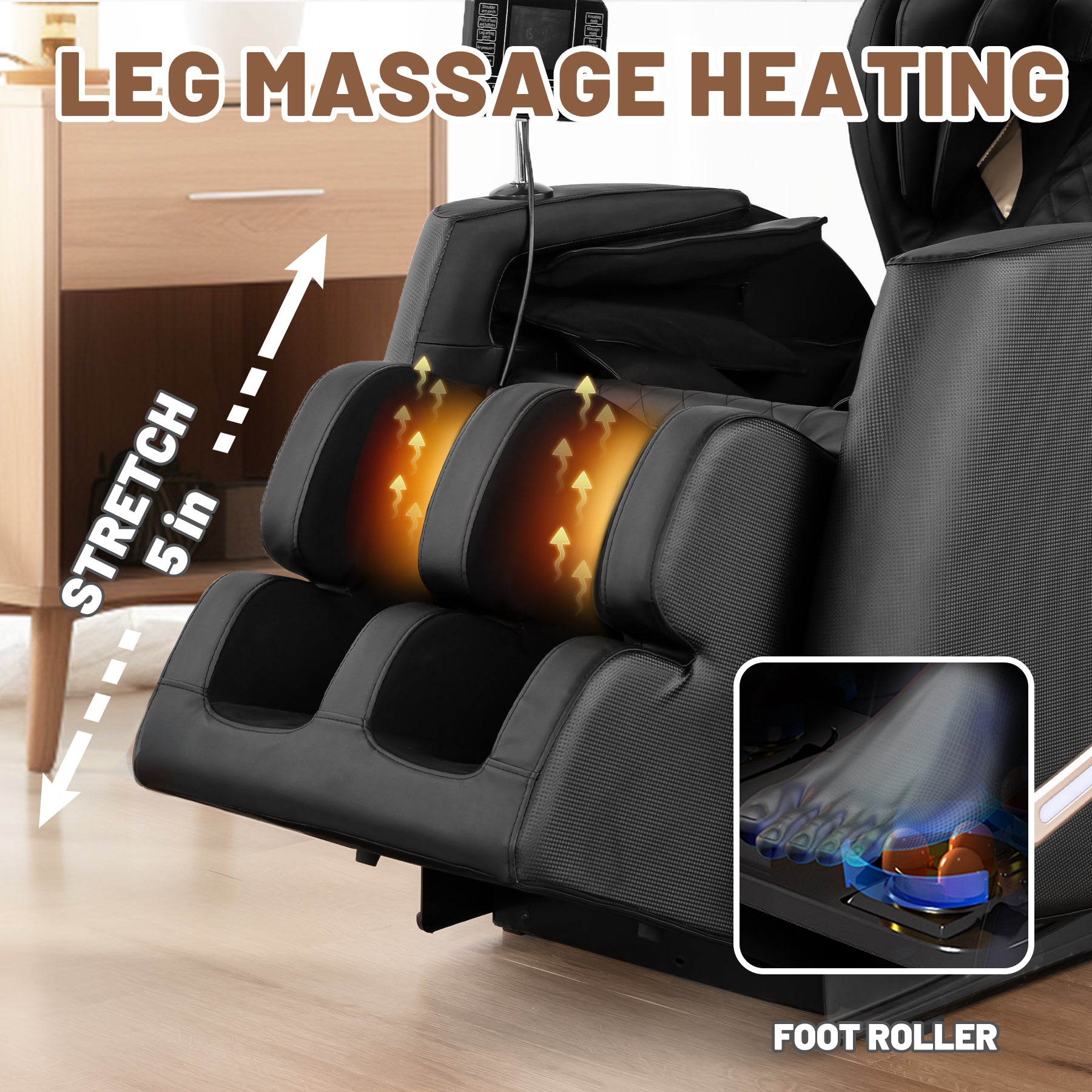 Black luxury massage chair with heating function for legs
