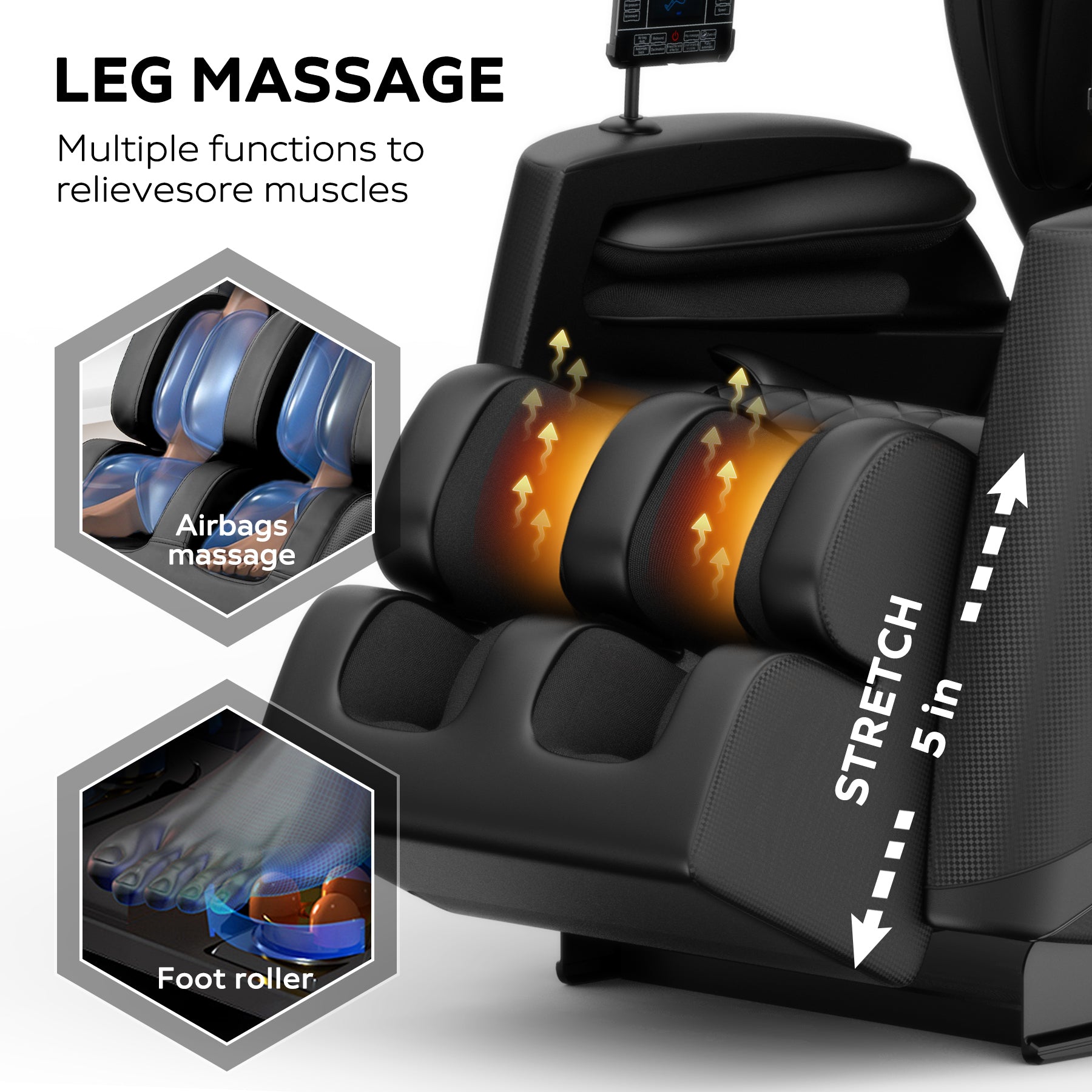 Black massage chair with airbags massaging legs
