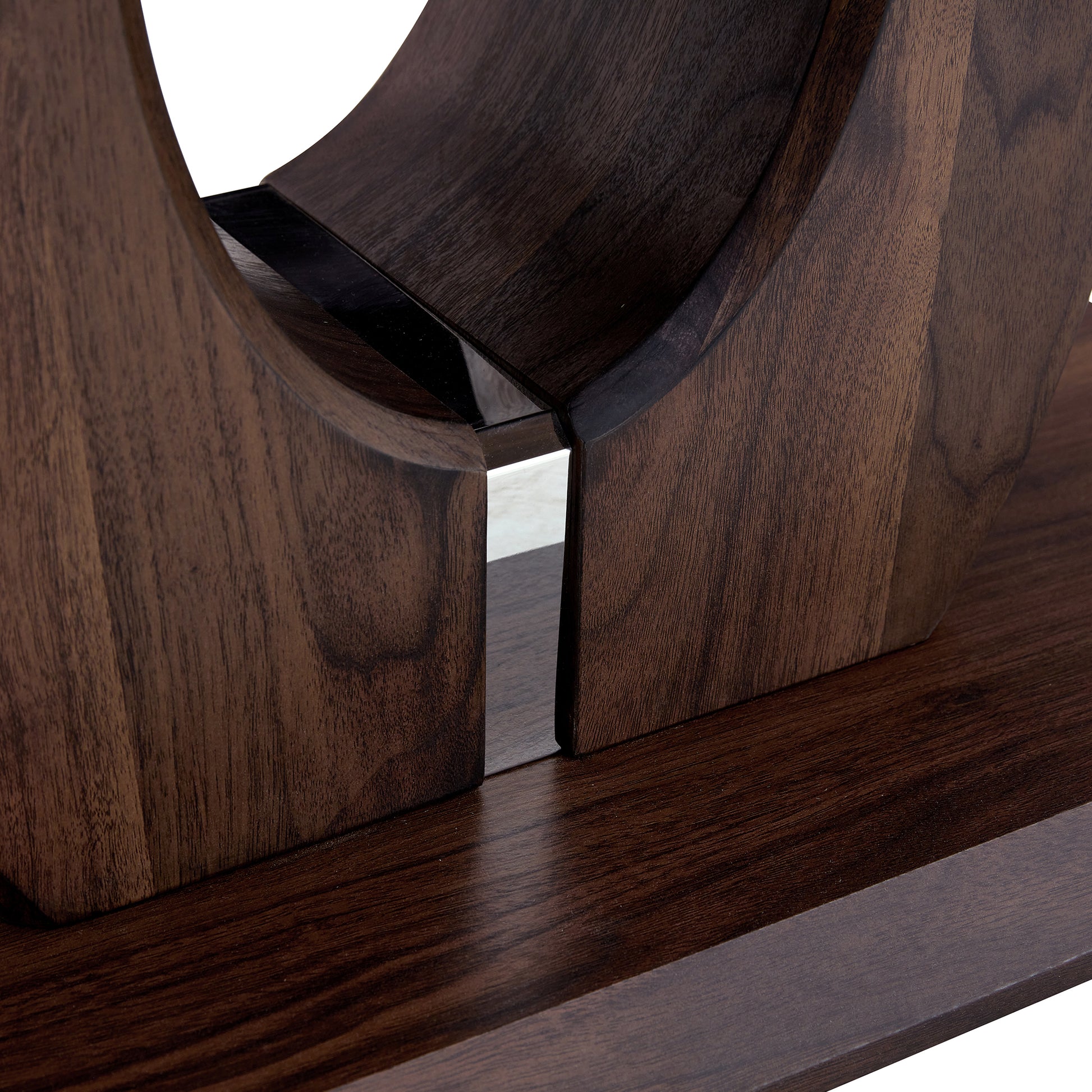 Dark walnut modern wood wine rack detail