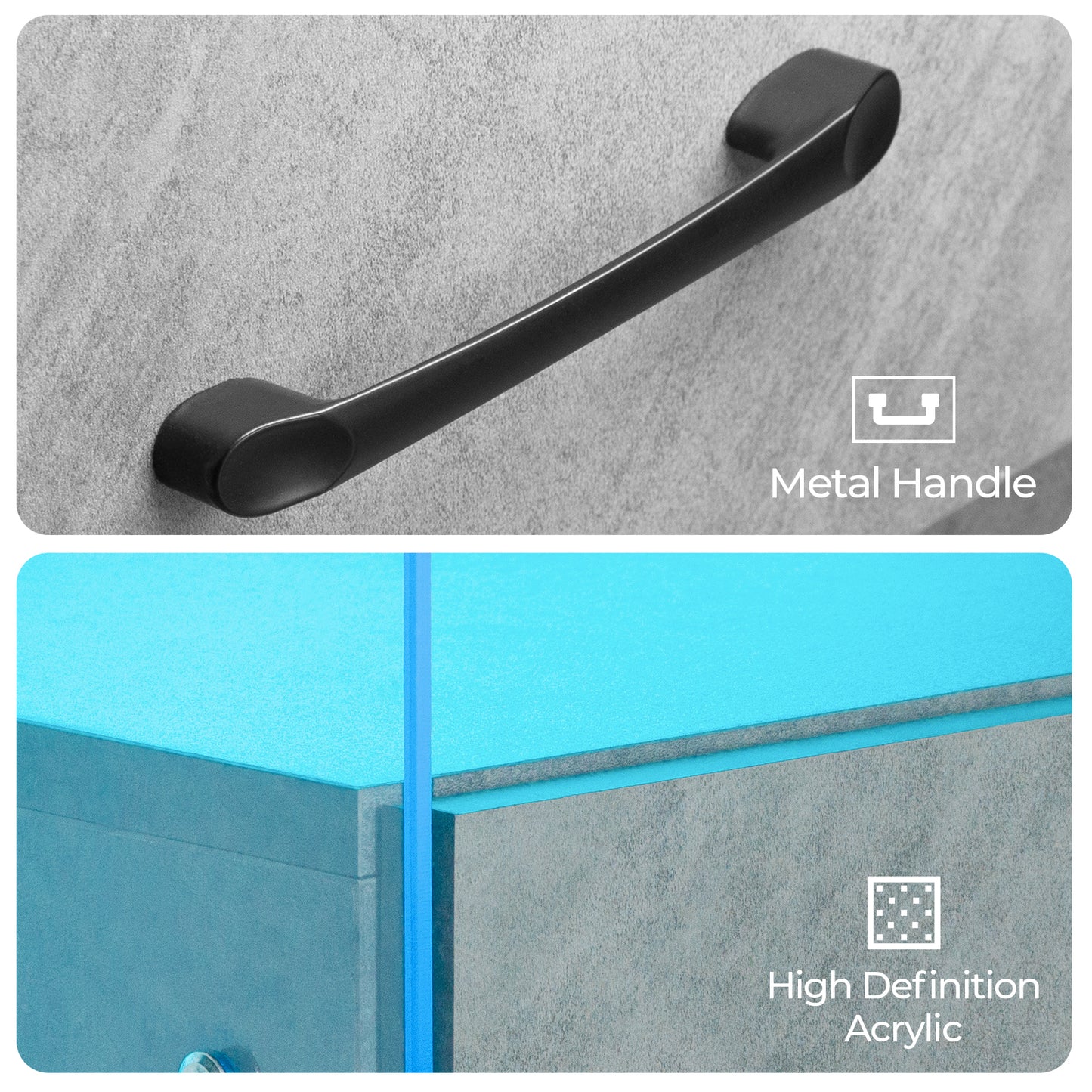 Matte black metal handle on textured grey wall