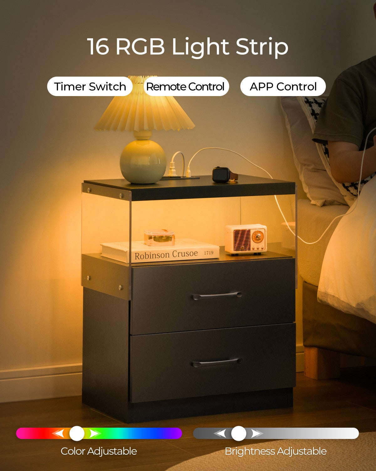 RGB light strip with timer remote and app control for adjustable ambiance