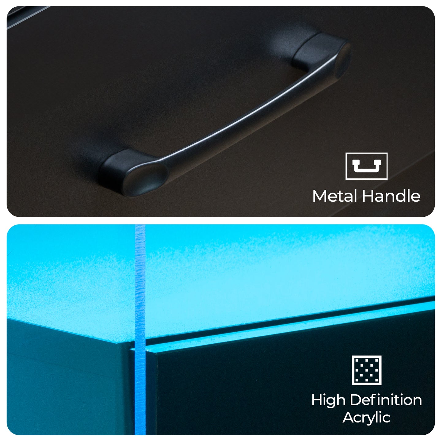 Sleek black metal handle on a textured dark surface