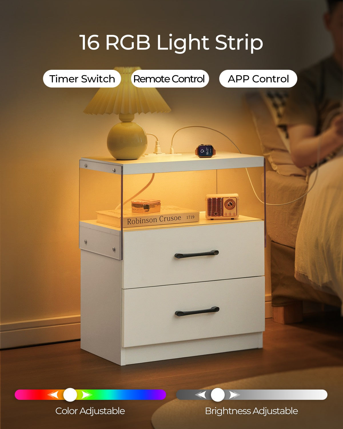 Adjustable RGB light strip with timer switch for ambient lighting