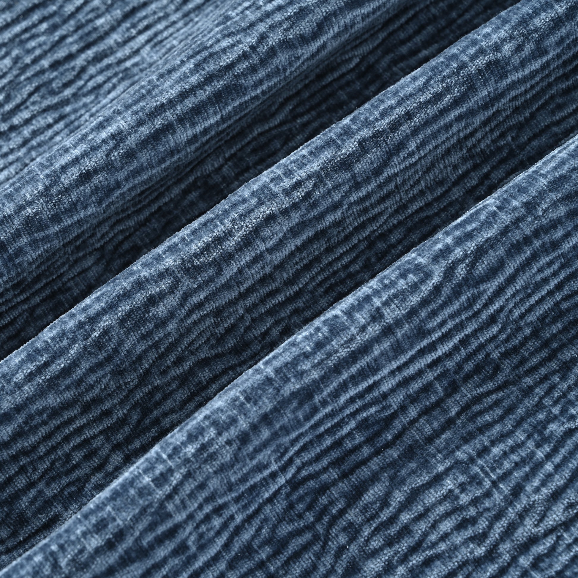 Textured blue velvet fabric with horizontal ribbed design
