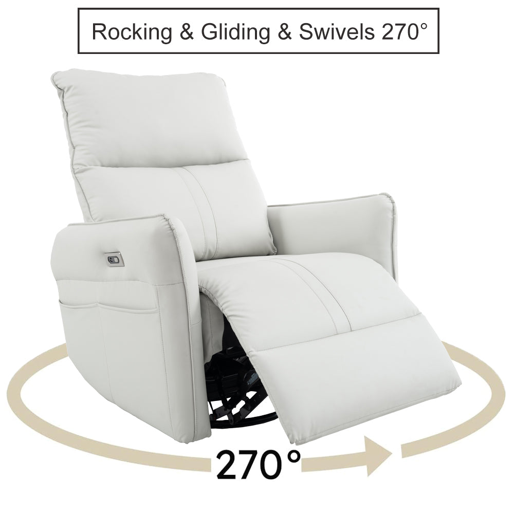 White leather power recliner with USB charging port