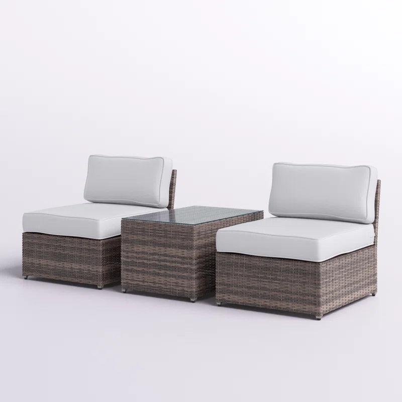 Wicker sectional sofa set with glass top coffee table