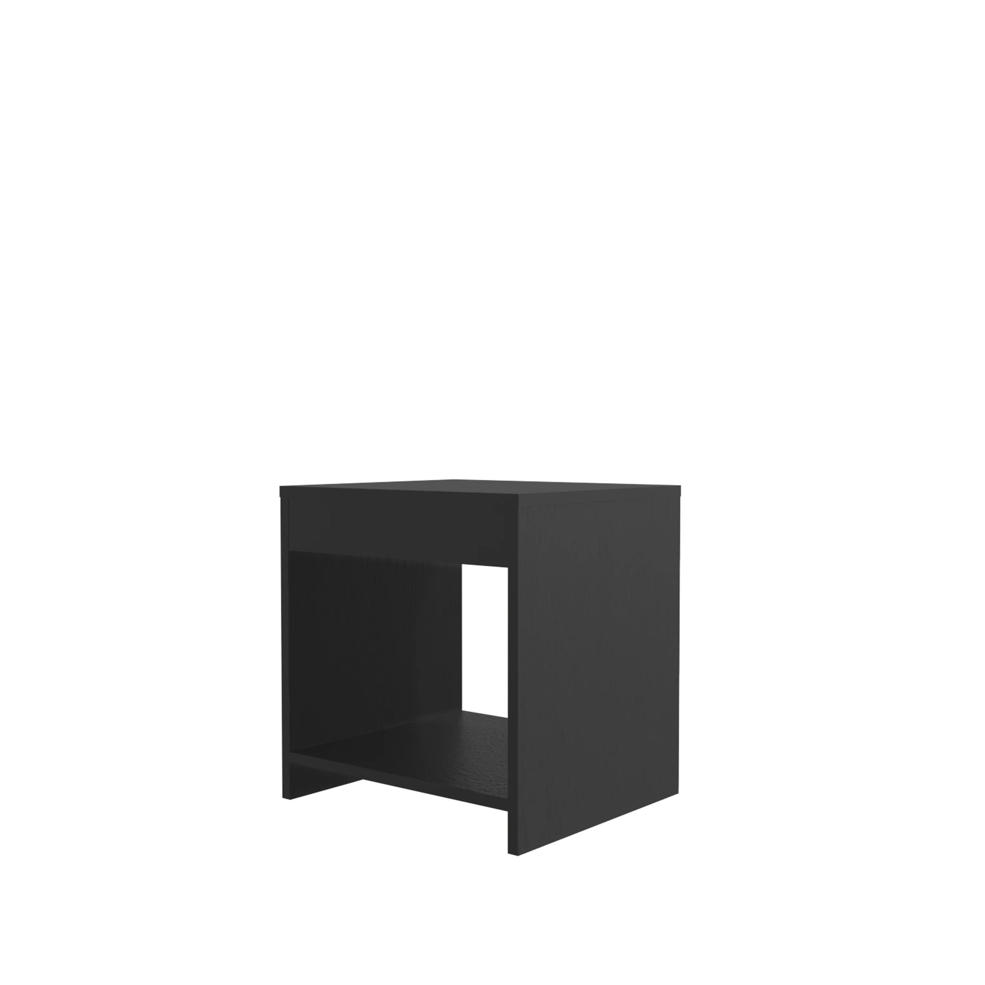 Black minimalist nightstand with open shelf