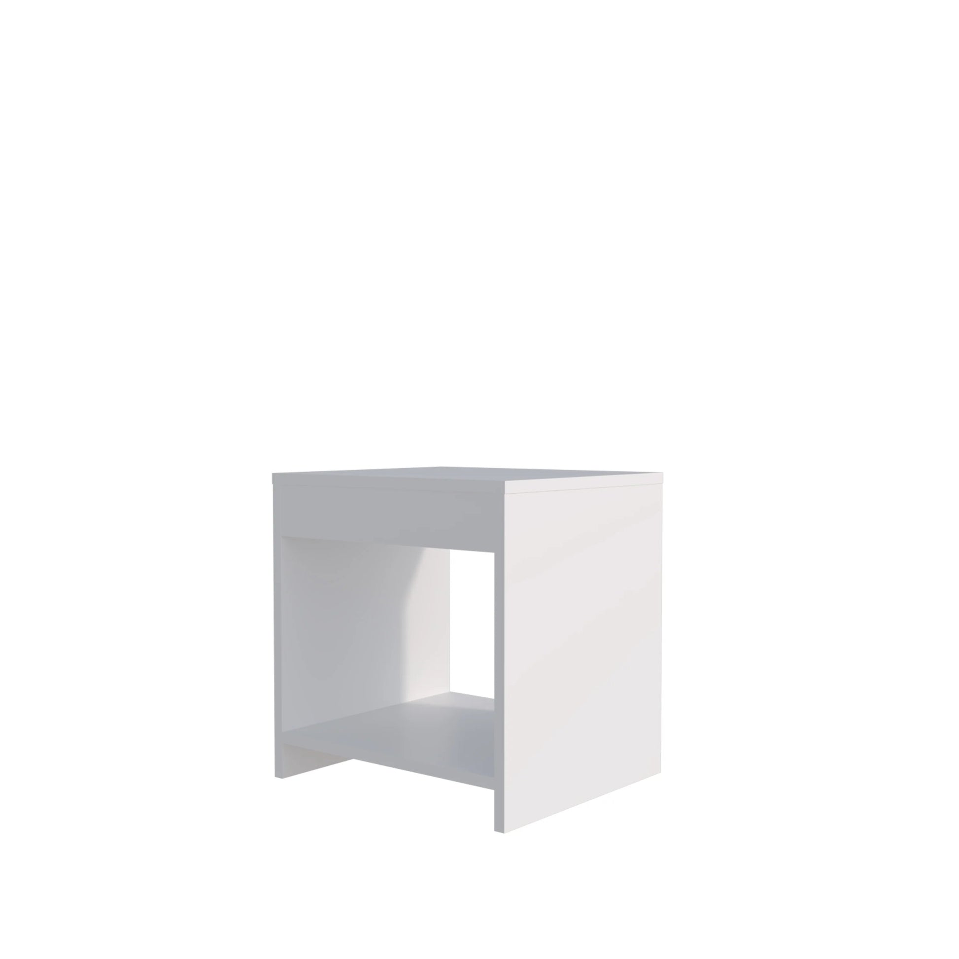 White minimalist nightstand with open shelf