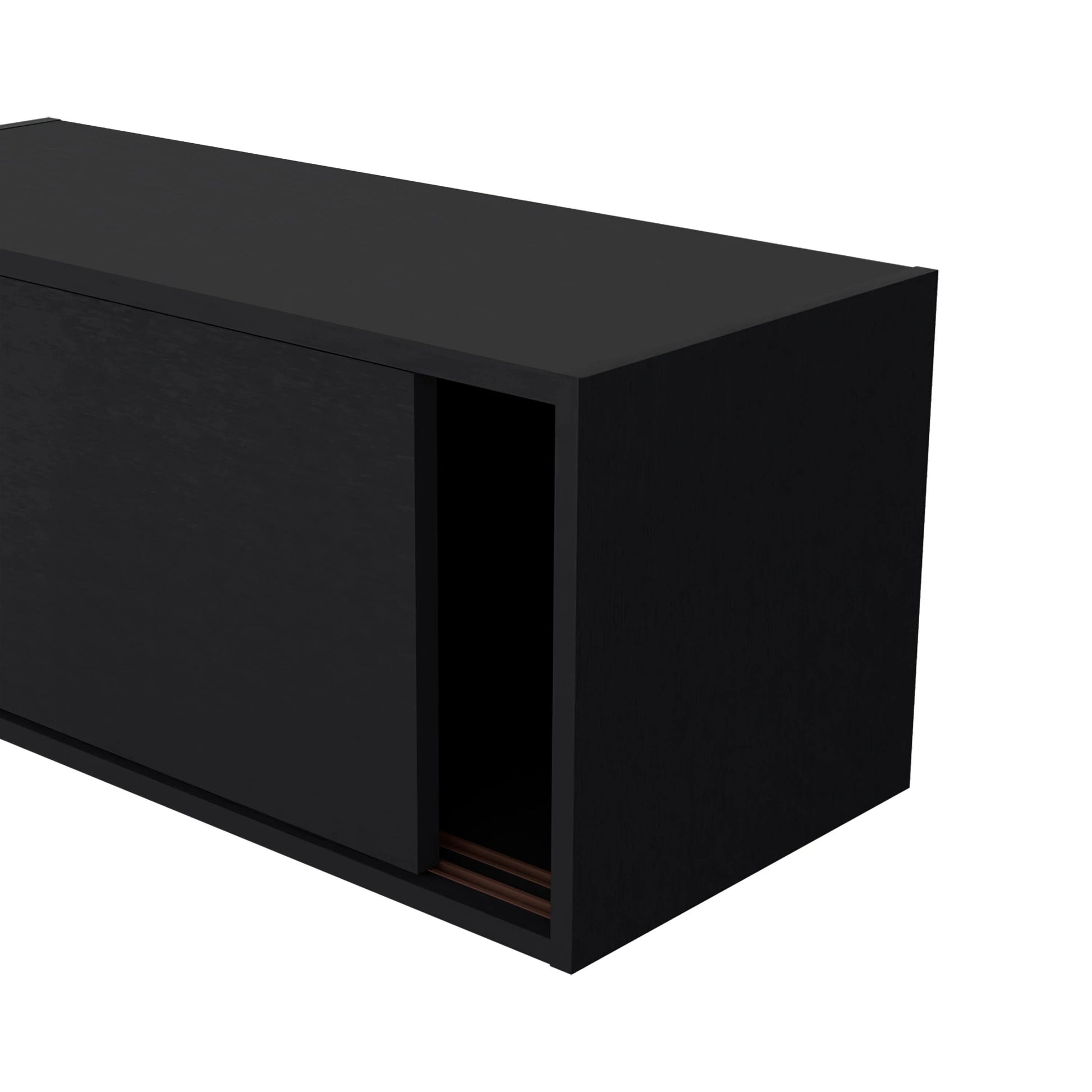Sleek black modern media console with sliding door
