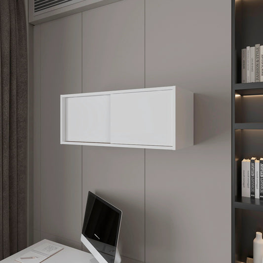 White floating wall cabinet with sliding door for modern home storage