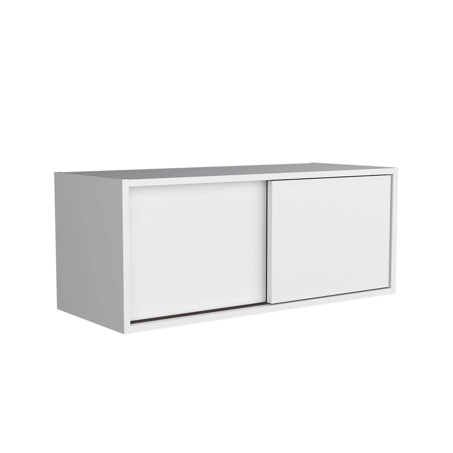 Minimalist white wallmounted cabinet with sliding doors