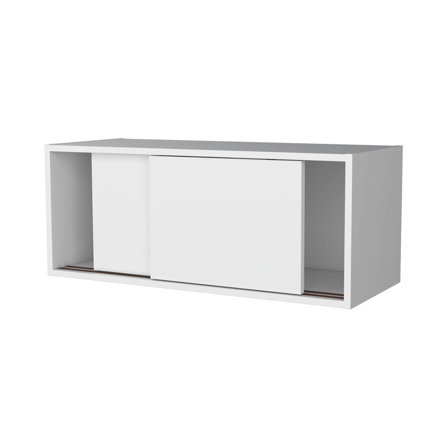 Modern white wallmounted cabinet with a sliding door